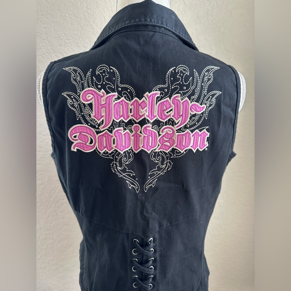 Harley Davidson Pink Embroidery Vest with Rhinestones Zipper Size Large